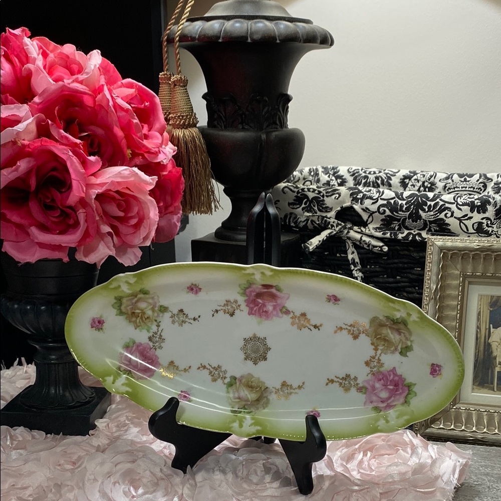 HOST PICK!!  Antique Oval Floral Porcelain Celery Tray- Pink & Green Roses!